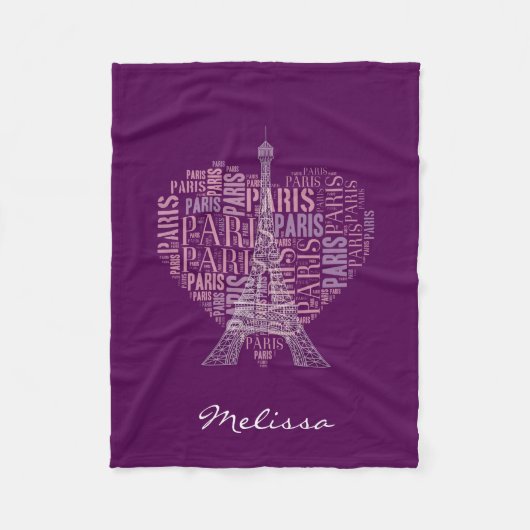 濃紫色のエッフェル塔及び銘刻文字パリ| フリースブランケット (正面)