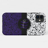 濃紫色の白黒のダマスク織のiphone 5の場合 Case-Mate iPhoneケース (裏面(横))