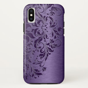 濃紫色の花のレース iPhone XSケース