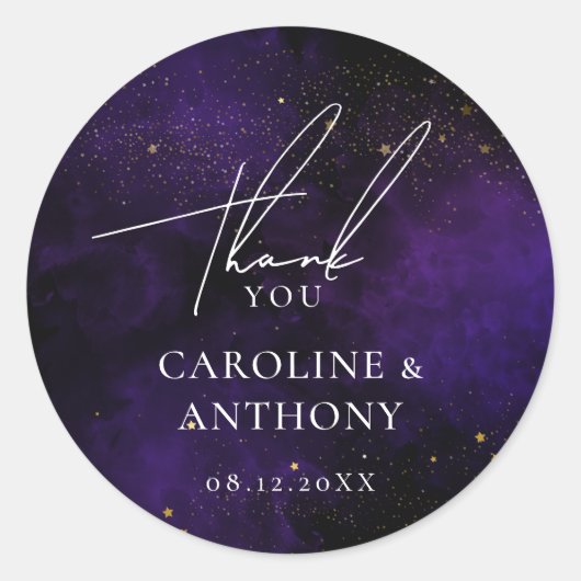 濃紫色水彩魔法ゴールドありがとうございます ラウンドシール (正面)