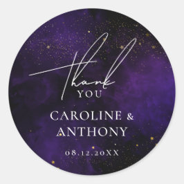 濃紫色水彩魔法金色感謝 ラウンドシール