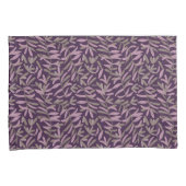 濃紫色背景にピンクと緑の葉の模様 枕カバー (正面右)