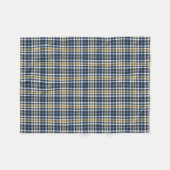 濃紺およびイエロー・ゴールドのスポーティな格子縞パターン フリースブランケット (正面(横))