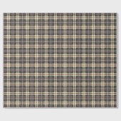 濃紺およびクリーム色の素朴な格子縞パターン ラッピングペーパー (フラット)