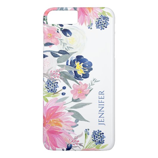 濃紺およびピンクの水彩画の花 Case-Mate iPhoneケース (裏面)