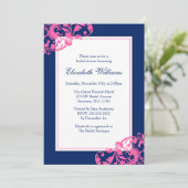 濃紺およびピンクの華麗さの渦巻のブライダルシャワー 招待状 (スタンド正面)