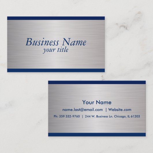 濃紺およびブラシの銀製の鋼鉄デザイン 名刺 (正面/裏面)