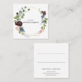 濃紺および幾何学的なバーガンディの花 予約カード (正面/裏面)