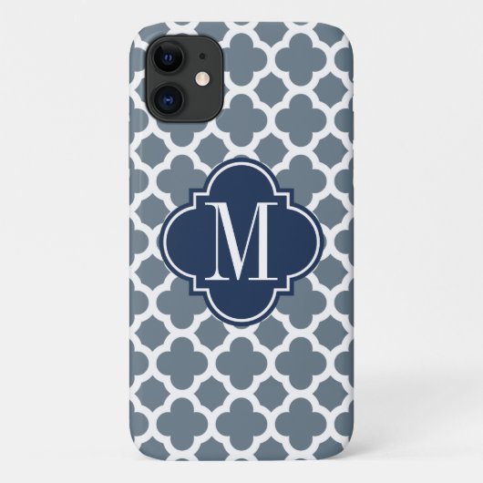 濃紺および灰色のクローバーのカスタムのモノグラム Case-Mate iPhoneケース (裏面)