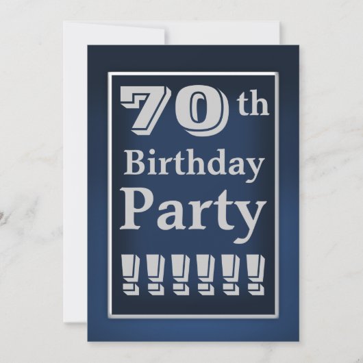 濃紺および灰色の第70誕生日のパーティの招待状 招待状 (正面)
