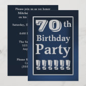濃紺および灰色の第70誕生日のパーティの招待状 招待状 (正面/裏面)