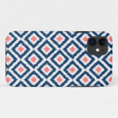 濃紺および珊瑚のダイヤモンドのイカットパターン Case-Mate iPhoneケース (裏面(横))