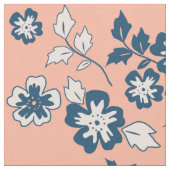 濃紺および珊瑚の花柄パターン ファブリック (クローズアップ)