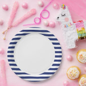 濃紺および白のストライプなパターン ペーパープレート (パーティー)