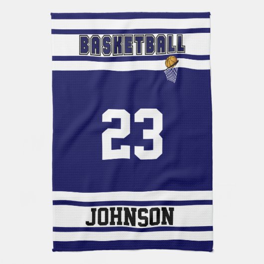 濃紺および白のスポーツのバスケットボール キッチンタオル (縦)