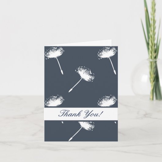 濃紺および白のタンポポの花は感謝していしています サンキューカード (正面)