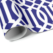 濃紺および白のモダンな格子垣パターン ラッピングペーパー (ロールコーナー)