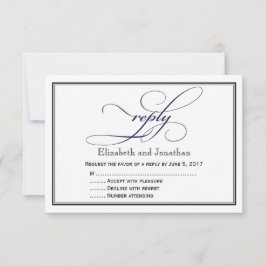 濃紺および白の原稿の結婚式の応答カード 招待状