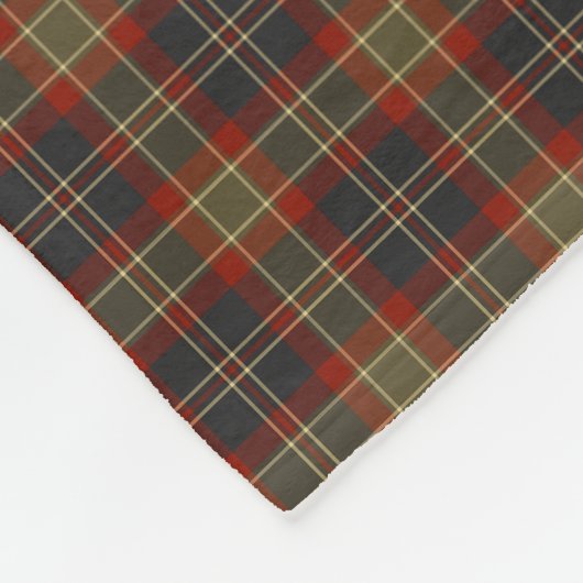 濃紺および赤く素朴な格子縞パターン フリースブランケット (角)