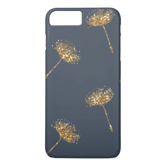 濃紺および金ゴールドのフェイクなグリッターのタンポポの花 Case-Mate iPhoneケース (裏面)