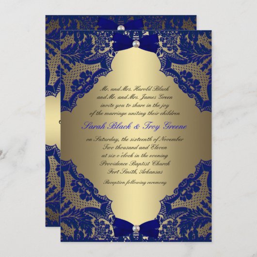 濃紺および金ゴールドの結婚式招待状 招待状 (正面/裏面)
