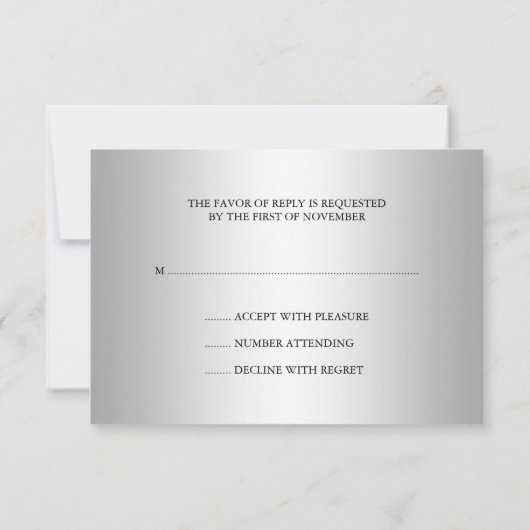濃紺およびRSVPを結婚する銀のレース 出欠カード (裏面)