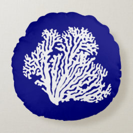 濃紺そして白い沿岸装飾の珊瑚 ラウンドクッション