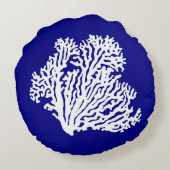 濃紺そして白い沿岸装飾の珊瑚 ラウンドクッション (裏面)