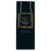 濃紺で金カスタムなモノグラム ワインギフトバッグ (正面)