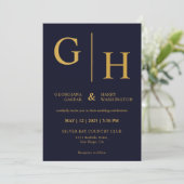 濃紺とゴールドのシンプルな結婚式 招待状 (スタンド正面)