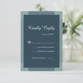 濃紺と緑とターコイズブルーのモダンな結婚式　出欠確認 招待状 (スタンド正面)