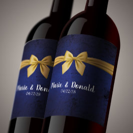 濃紺に金のリボン ワインラベル