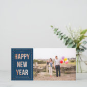 濃紺のばら色の金ゴールドの明けましておめでとうのフェイクなグリッター シーズンカード (スタンド正面)