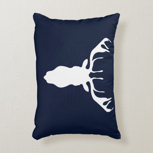 濃紺のエレガントで白いトナカイのシルエット アクセントクッション (正面(垂直))