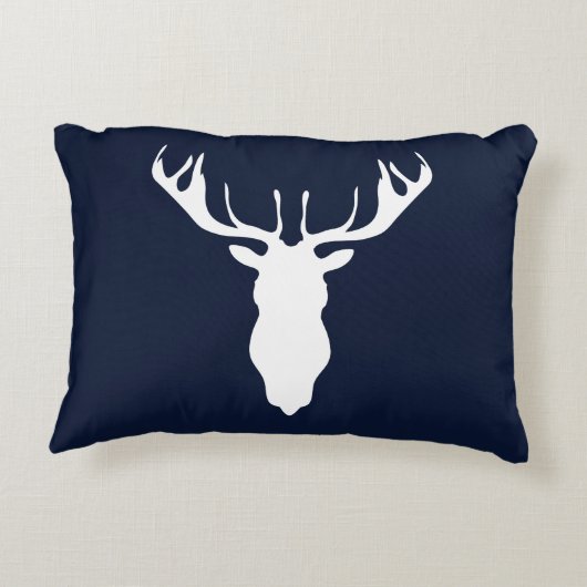 濃紺のエレガントで白いトナカイのシルエット アクセントクッション (裏面)