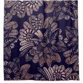 濃紺のエレガントなばら色の金ゴールドの花のスケッチ シャワーカーテン (正面)