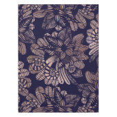 濃紺のエレガントなばら色の金ゴールドの花のスケッチ テーブルクロス (正面)