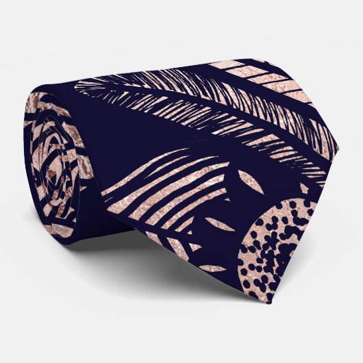 濃紺のエレガントなばら色の金ゴールドの花のスケッチ ネクタイ (ロール)