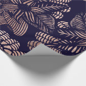 濃紺のエレガントなばら色の金ゴールドの花のスケッチ ラッピングペーパー (角)
