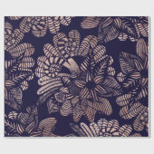 濃紺のエレガントなばら色の金ゴールドの花のスケッチ ラッピングペーパー (フラット)