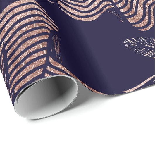 濃紺のエレガントなばら色の金ゴールドの花のスケッチ ラッピングペーパー (ロールコーナー)