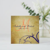 濃紺のオレンジヴィンテージの結婚式招待状 招待状 (スタンド正面)