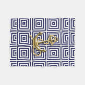 濃紺のギリシャパターンプレッピーで航海のないかり フリースブランケット (正面(横))