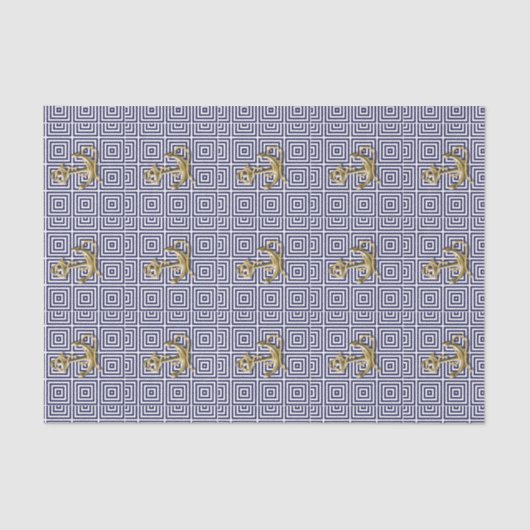 濃紺のギリシャパターンプレッピーで航海のないかり 薄葉紙 (正面)