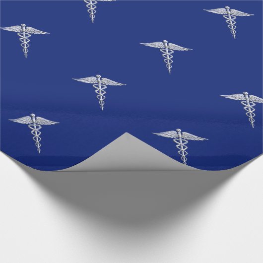 濃紺のクロムスタイルのケリュケイオンの医学の記号 ラッピングペーパー (角)