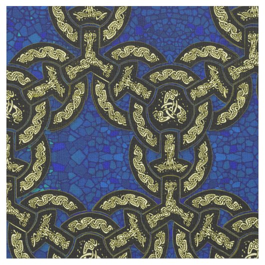 濃紺のケルト族のドラゴンの鎖 ファブリック (クローズアップ)