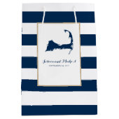 濃紺のケープコッドの地図は縞で飾り、 ミディアムペーパーバッグ (正面)