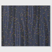 濃紺のサテンの金ゴールドの紙吹雪の水玉模様 ラッピングペーパー (フラット)