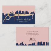 濃紺のサロンを滴らせる美容師のばら色の金ゴールド 名刺 (正面/裏面)