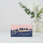 濃紺のサロンを滴らせる美容師のばら色の金ゴールド 名刺 (スタンド正面)